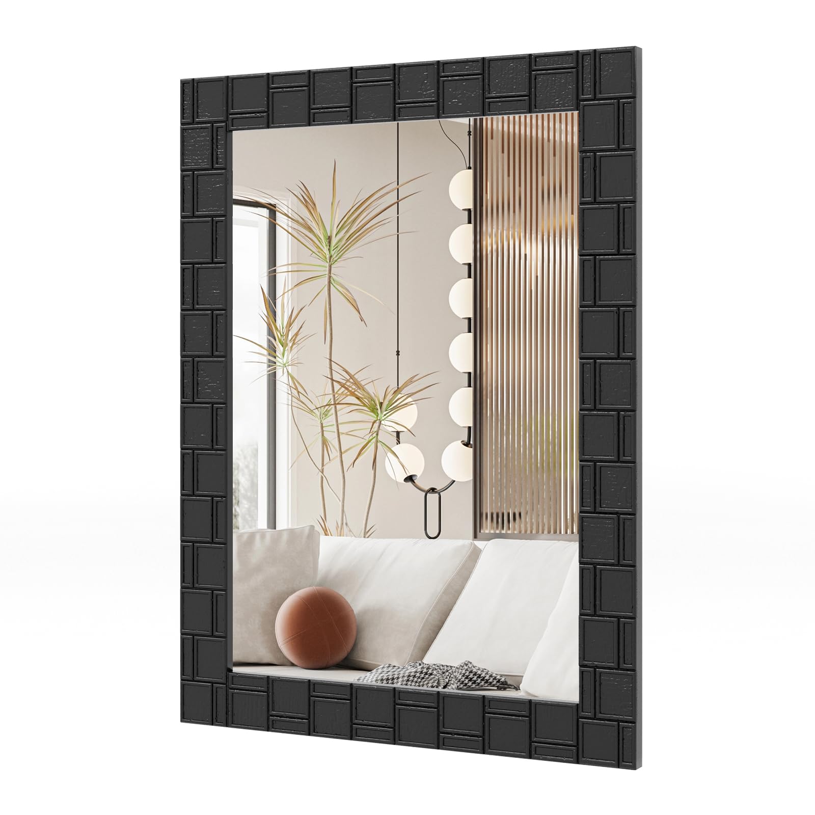 Miroir mural encadré en bois Tangkula, 31,5" x 23,5" en bois d'hévéa, miroir mural moderne